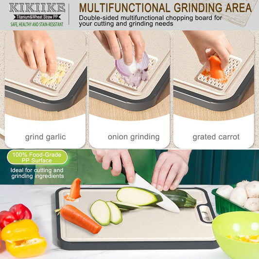 Planche à découper double face en titane avec paille de blé PP – Qualité alimentaire, antiadhésive, durable et facile à nettoyer (taille L)