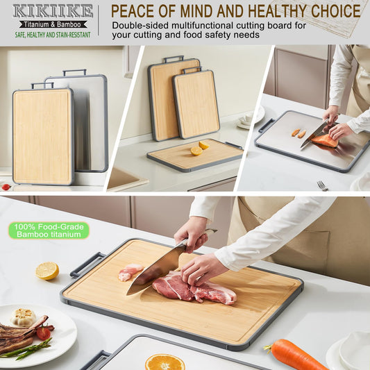 Planche à découper en titane pur et bambou, antiadhésive, durable et facile à nettoyer
