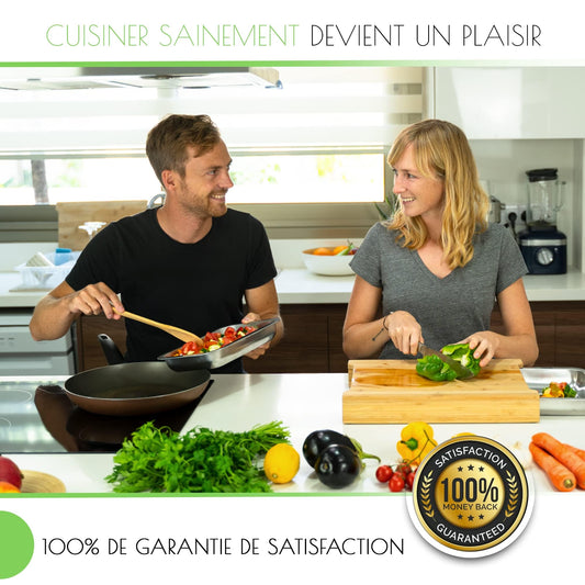 naturlik Planche à découper XL en bambou avec bacs récupérateurs magnétiques – Planche à découper en bois naturel pour cuisine, grande et pratique