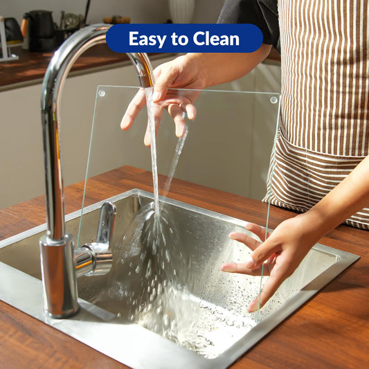 Kitchenville Planche à Découper 40×30 cm en Verre Trempé – Plaque en Verre pour Cuisine, Durable, Résistante aux Rayures et à la Chaleur – Protection de Plan de Travail – Design Transparent